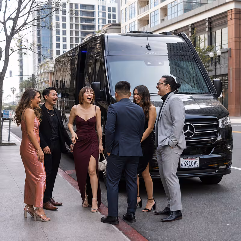 Group boarding a white charter bus for Bachelor & Bachelorette Transportation transportation in Memphis