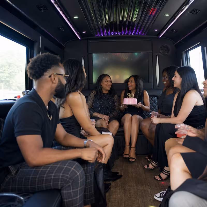 Black Mercedes Sprinter van staged for an Memphis Birthday Transportation group